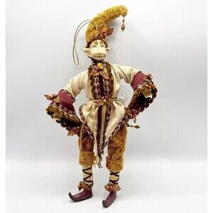 Shelf Sitter Elf Doll Poseable Christmas Autumn Beaded Leaves Burgundy 15.5"
